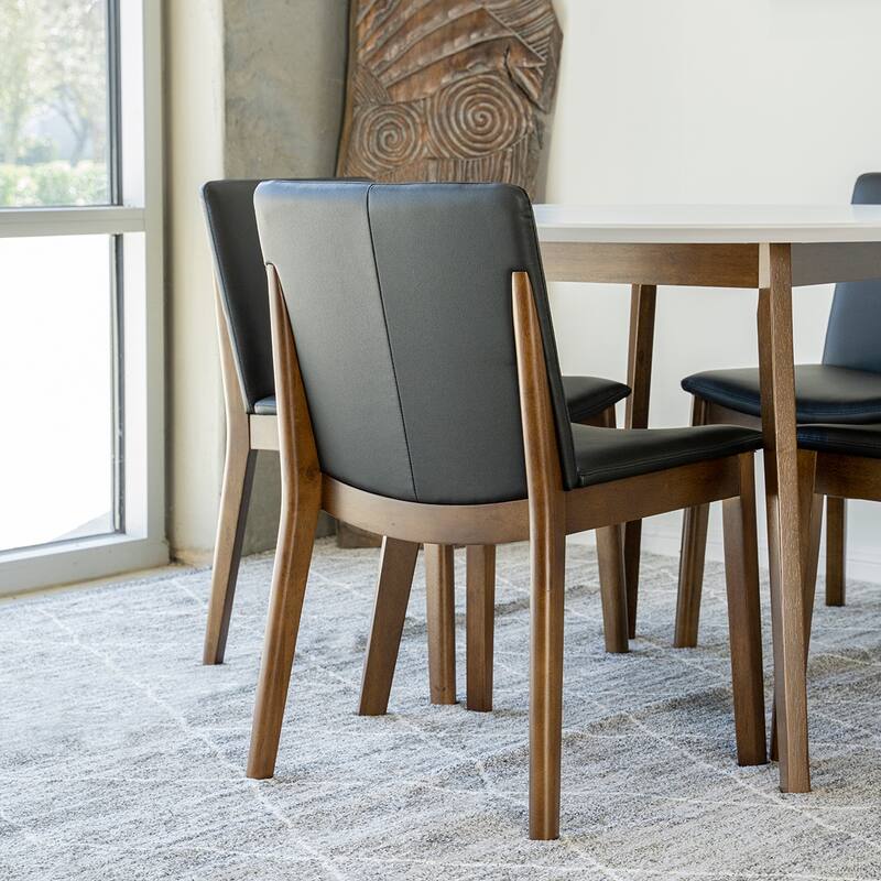 Cally 5-Piece Mid-Century Modern Dining Set w/4 Vegan Leather Dining Chairs in Black