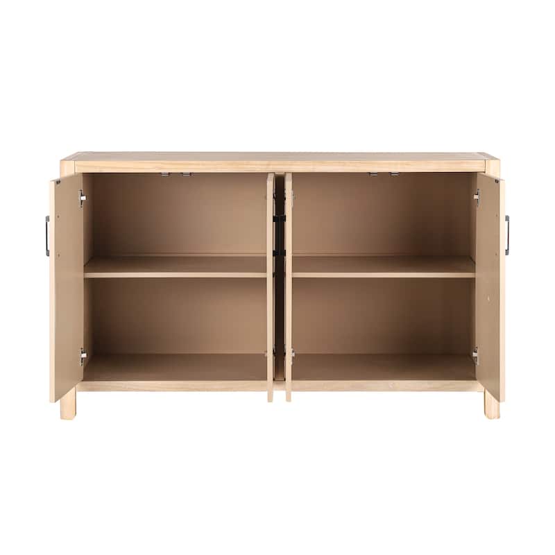 Farmhouse 4-Door Sideboard Buffet Cabinet with Shelves and Handles