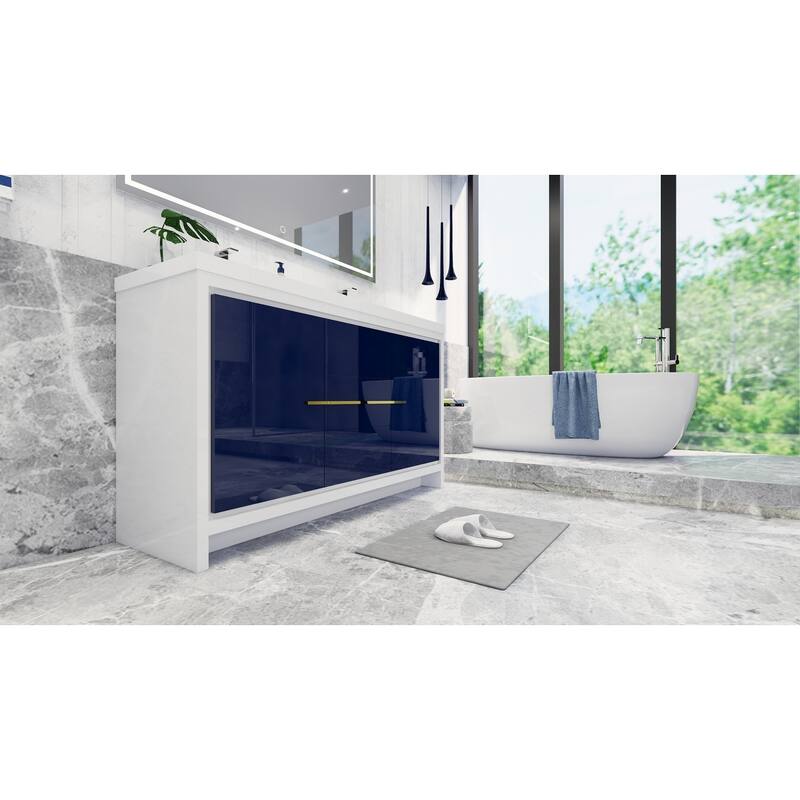 dolce 60 natural oak finish freestanding bath vanity with dual basin reinforced acrylic top