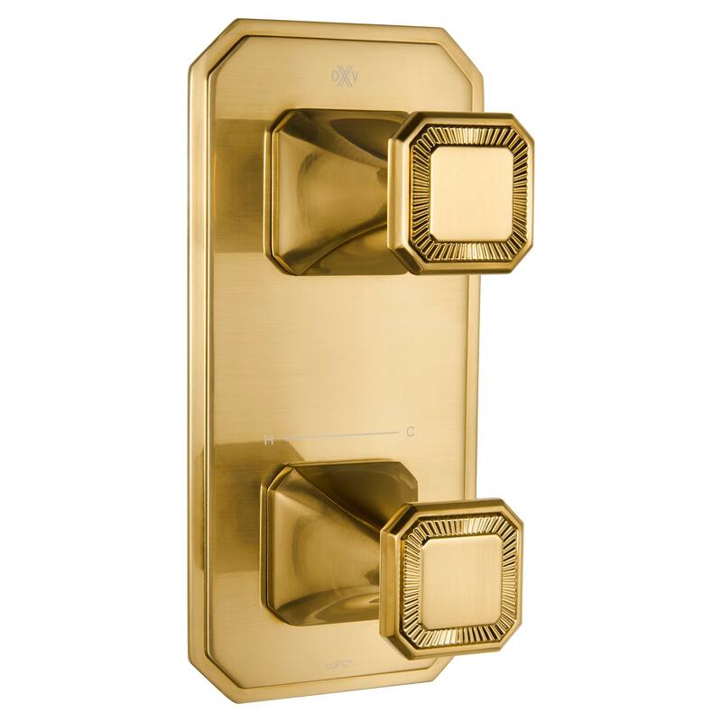 DXV Belshire Two-Handle Thermostatic Valve Trim with Cushion Handles - Satin Brass