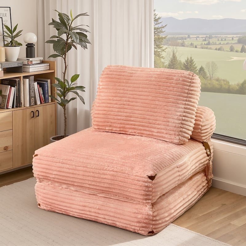 HOOOWOOO Modern Upholstery Fabric Folding Sofa Couch - Pink-Plush