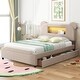 preview thumbnail 10 of 14, Playful Full Bed with LED Upholstered Cartoon Ears Headboard, USB, and Storage Drawers