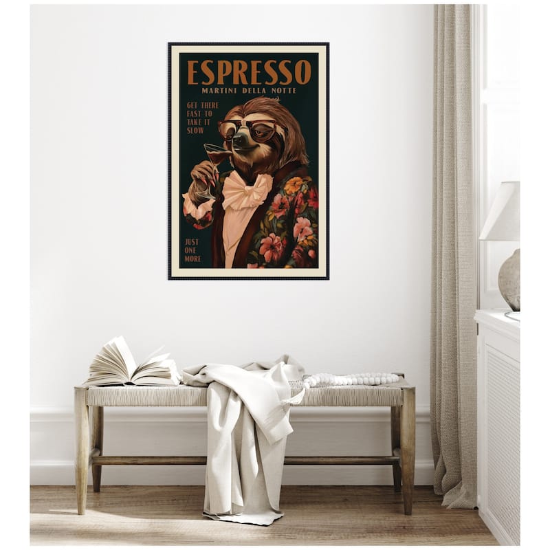 Kate and Laurel WG Espresso Sloth by The Whiskey Ginger Framed Canvas Wall Art Print