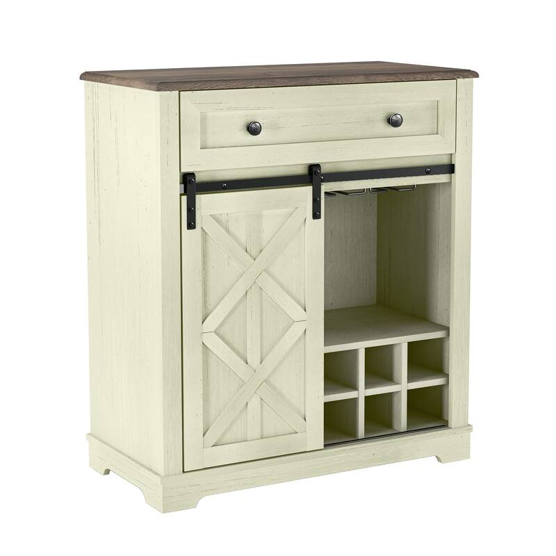 Rustic Chic Wine Cabinet with Glass Holder & Wine Rack - 32" in Width