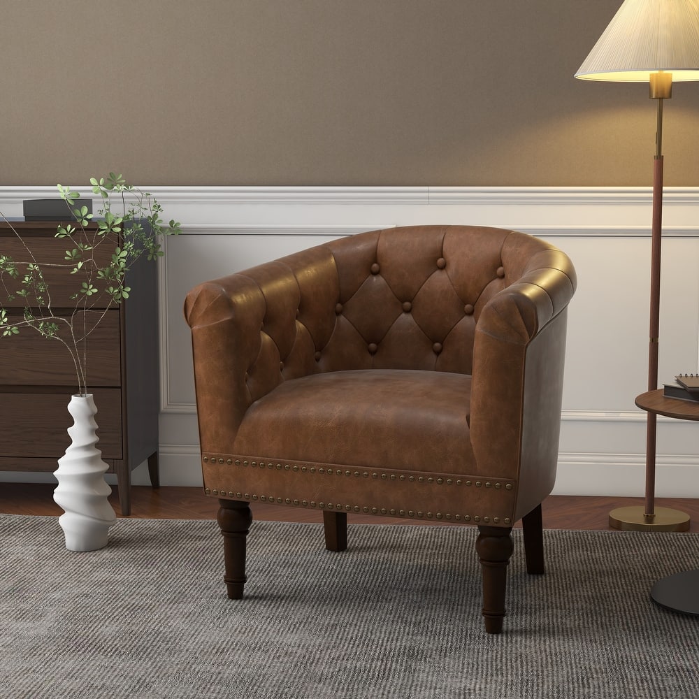 Alina Modern Tufted Tub Barrel Faux Leather Accent Chair