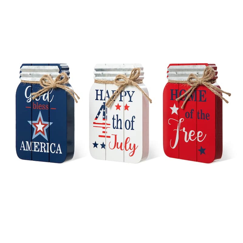 Glitzhome Set of 3 Wooden Patriotic Americana Table Signs Decor