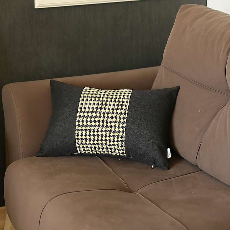 White and Black Houndstooth Lumbar Throw Pillow - Yellow