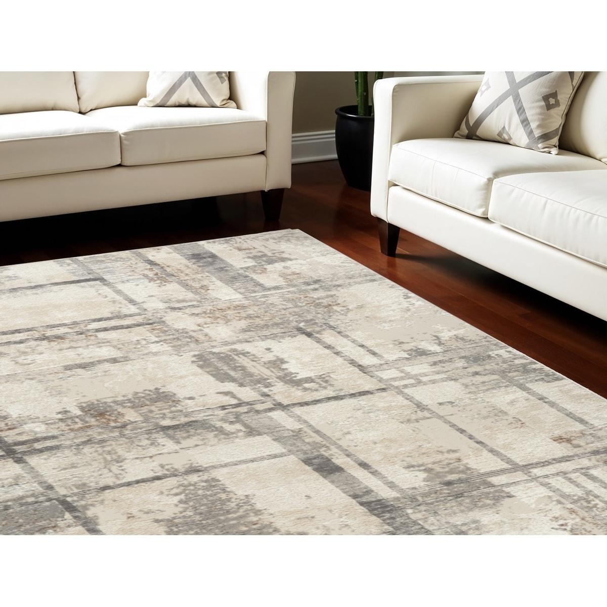Power Loomed Abstract Modern Non Skid Stain Resistant Area Rug - 108' X '72' X '0.5