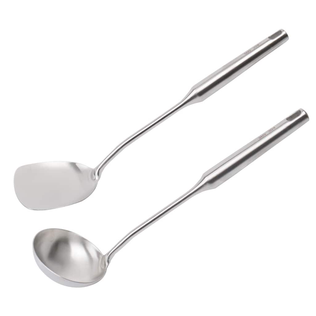 2pcs StainlessSteel Cooking Utensil Set Heat Resistant Seamless Turner - Silver - 13.6" x 3.5"(L*W); 14.8" x 3.9"(L*W)