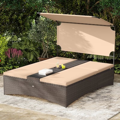 Costway Outdoor Daybed with Adjustable Backrests 2-Person PE Rattan - See Details