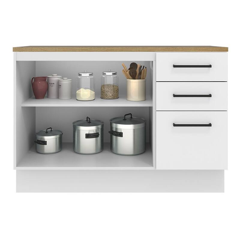 Madesa Hazel Kitchen Storage Buffet Base Cabinet with Adjustable Feet 47 Inch Slab Doors Floor Mount Removable Plinth - White