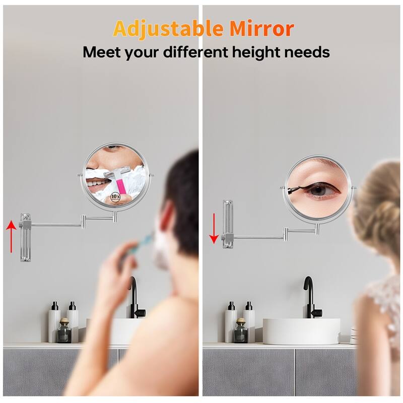 Height Adjustable 8 Inch 1x/10x Magnifying Double Sided Vanity Mirror