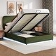 preview thumbnail 16 of 35, Upholstered Queen Hydraulic Storage Bed with RGB LED Light - Elegant Green Velvet Design