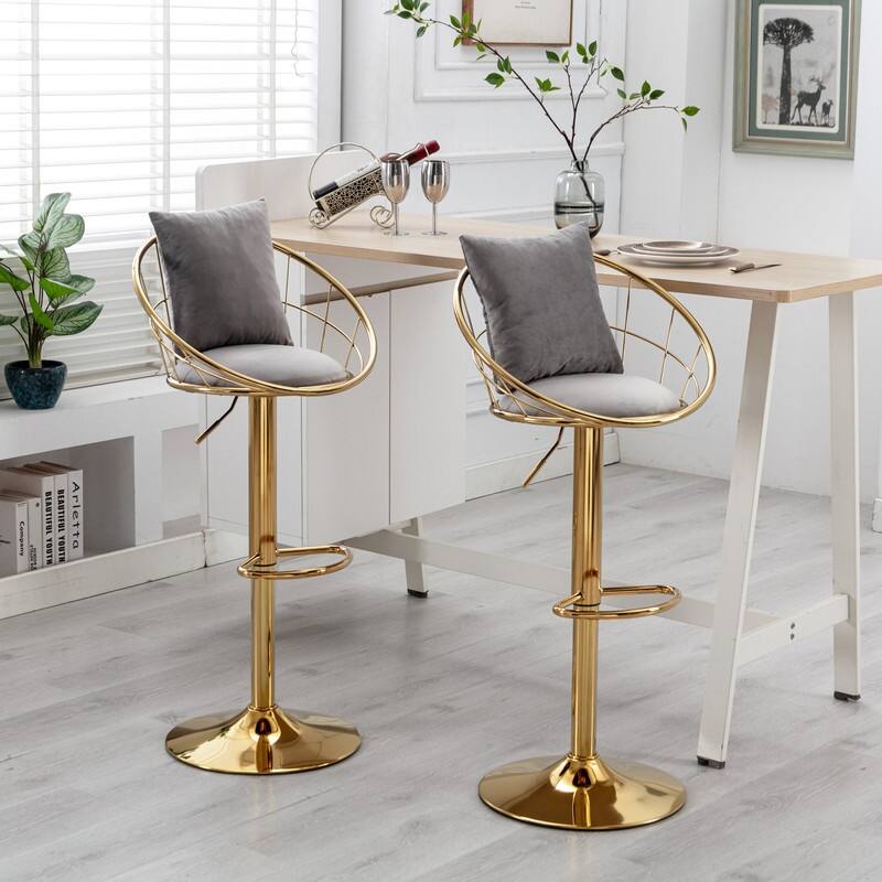 velvet bar chair, pure gold plated, 360 degree rotation, adjustable height,Suitable for dinning room and barset of 2