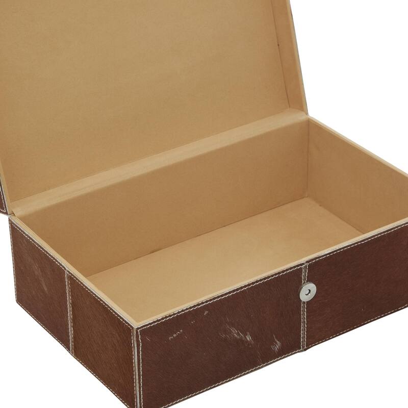 Leather Handmade Decorative Box with Hinged Lid - Set of 2 Gray, Brown, Dark Brown, Gold, Silver - Roche River Decor