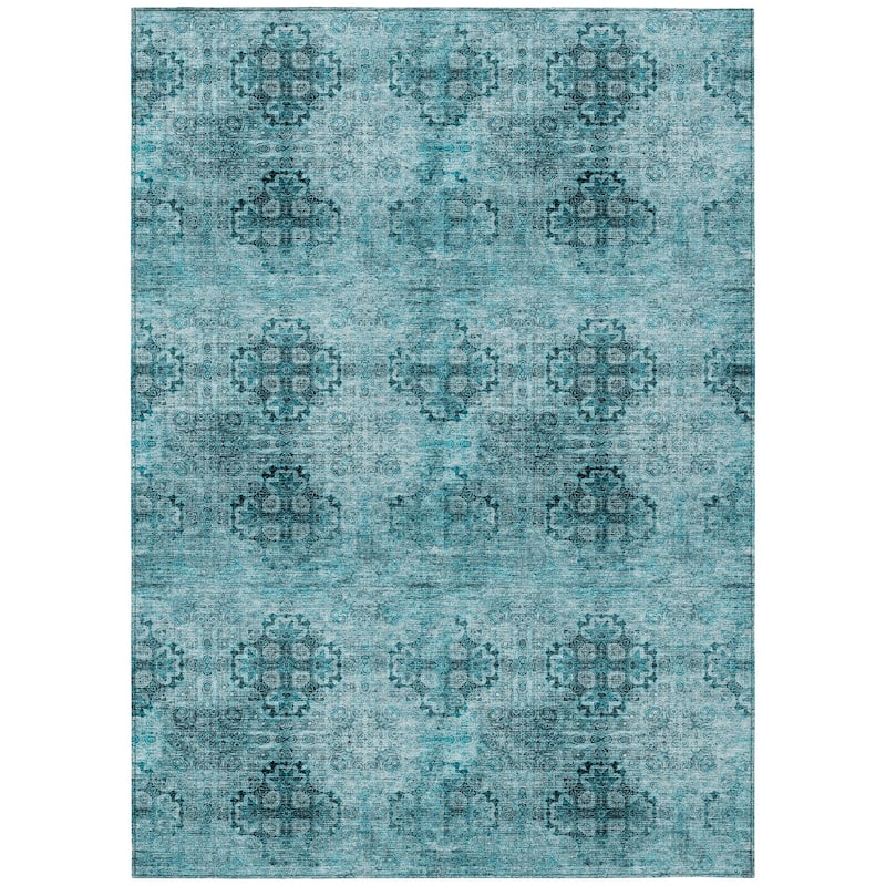 Machine Washable Indoor/ Outdoor Vintage Medallions Chantille Rug