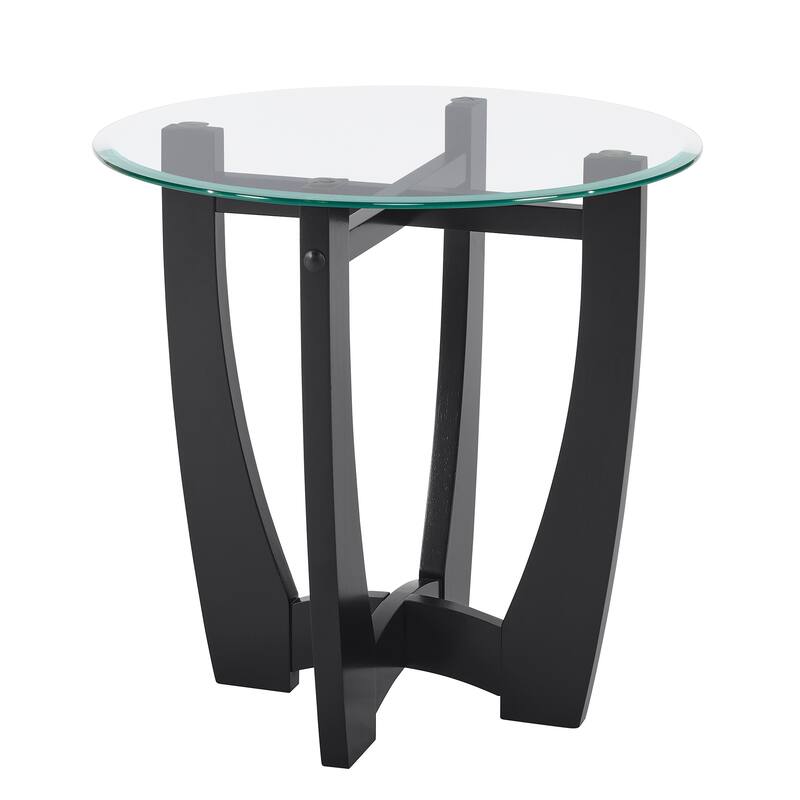 23.5 Inch Round Glass Coffee Table, Cherry Round Coffee Table Center Table With Glass Top, Small Coffee Table