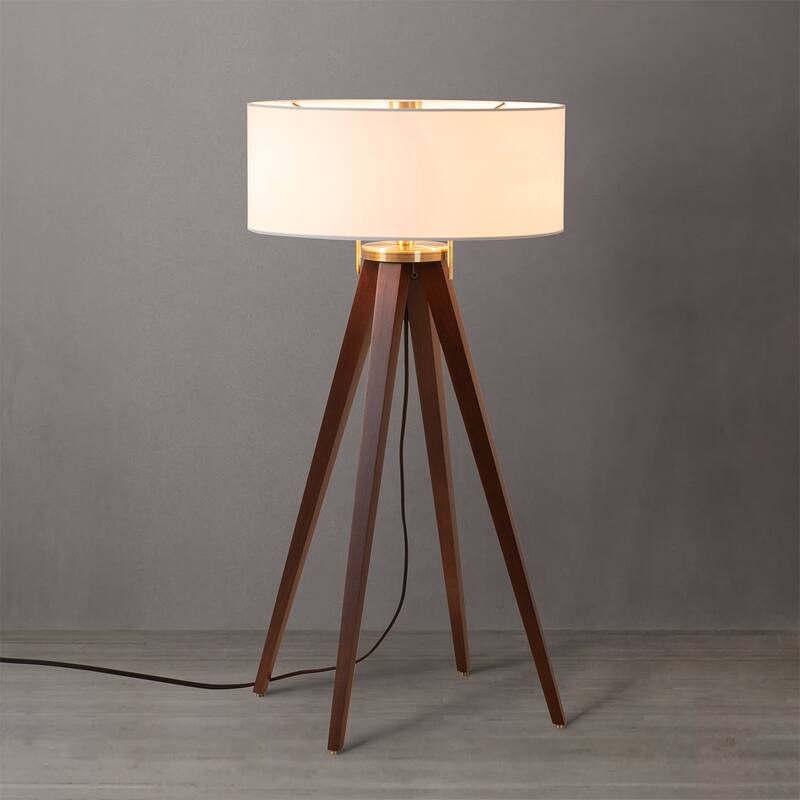 Quattro Table Lamp Dark Walnut Wood Finish & Weathered Brass - Black