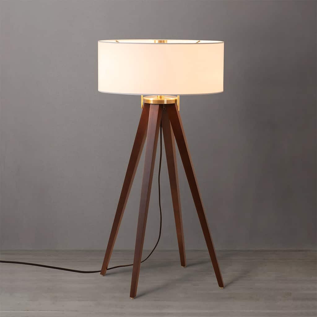 Quattro Table Lamp Dark Walnut Wood Finish & Weathered Brass