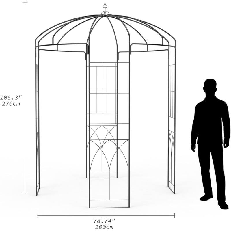 8.8 ft Black Metal Garden Arbor, Birdcage Wedding Arch