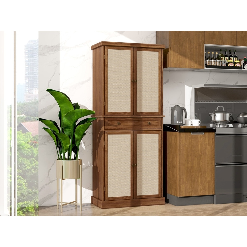 Tileon Natural Rattan 2-Door Cabinet, With 1-Adjustable Inner Shelves Rattan Accent Storage Cabinet Aybszhd2102