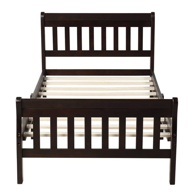 Roomfitters Twin Wood Platform Bed with Headboard and Footboard, Sleigh Style, Espresso