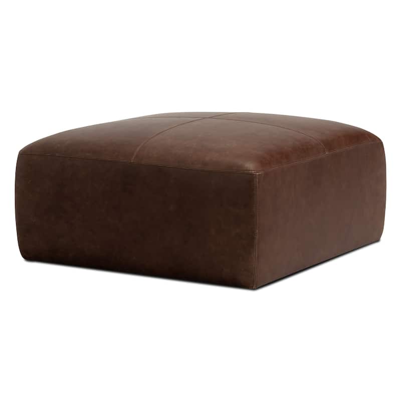 Poly & Bark Sequoia Ottoman - Full Grain Genuine Italian Leather - Chocolate Brown
