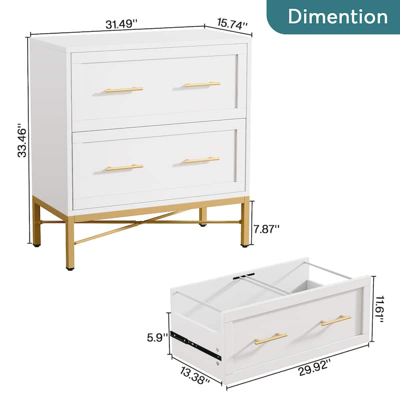 2 Drawer Lateral Filing Cabinet, Modern File Cabinet Printer Stand, Large Storage Cabinets for Letter/Legal/A4 Size, White