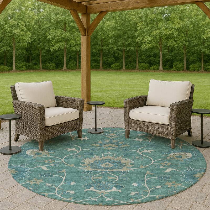 Machine Washable Indoor/ Outdoor Traditional Luna Chantille Rug - Teal - 8' x 8'