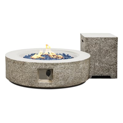 Patio Watcher 42in. Outdoor Round Magnesium Oxide Fire Pit Table with Gas Tank Cover