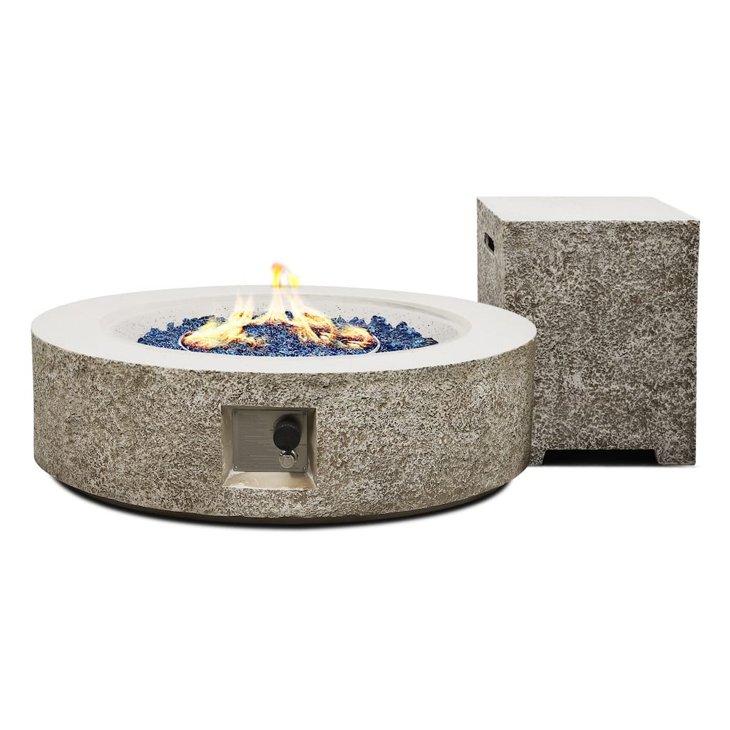 Patio Watcher 42in. Outdoor Round Magnesium Oxide Fire Pit Table with Gas Tank Cover