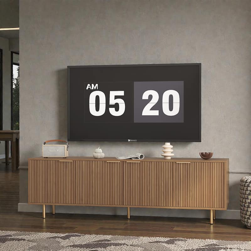 68'' Modern Fluted Wood TV Stand, Media Console with Storage Doors and Gold Legs, Entertainment Center for 55+ Inch TVs