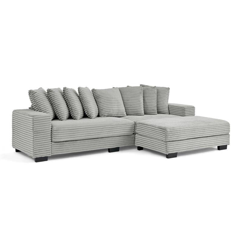 L-Shaped Convertible Sectional Sofa with Ottoman, Corduroy Tufted Upholstered Sleeper Sofa, Modular Corner 3 Seat Sofa