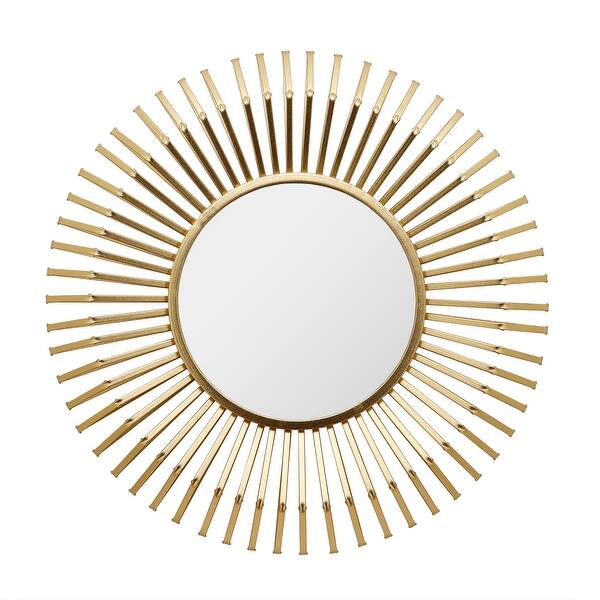 Metal Sunburst Round Wall Mirror, Champagne Gold, 32 Inch Gold Bed