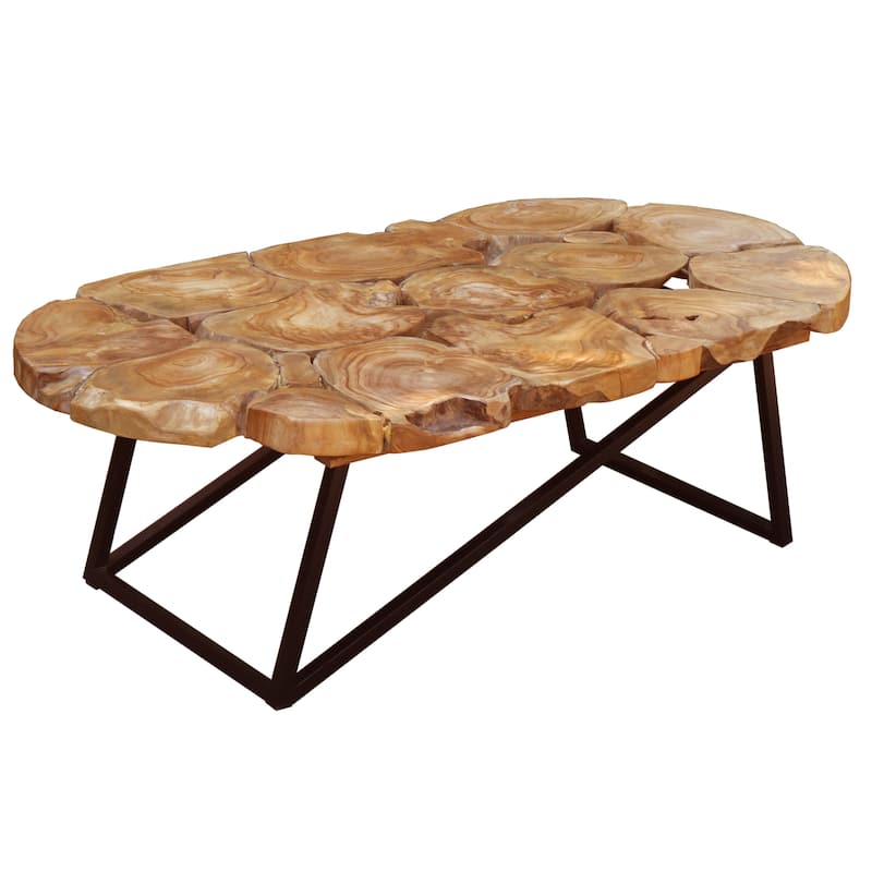 Rustic Recycled Teak Wood Ampyang Oval Coffee Table