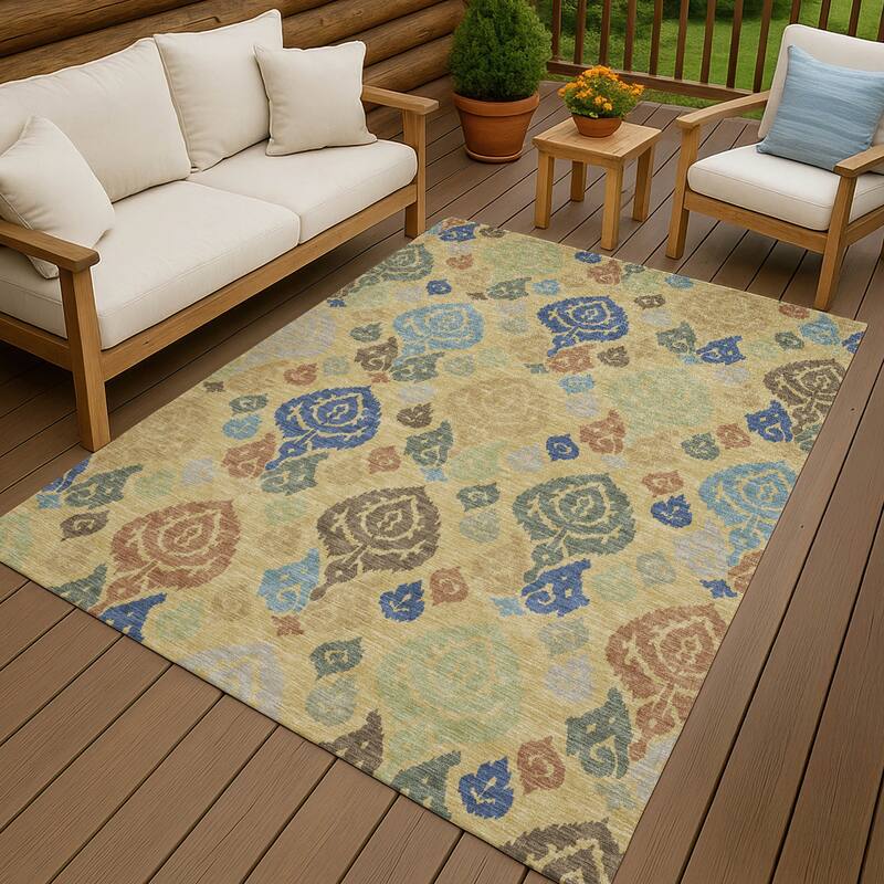 Machine Washable Indoor/ Outdoor Casual Zona Chantille Rug - Gold - 9' x 12'