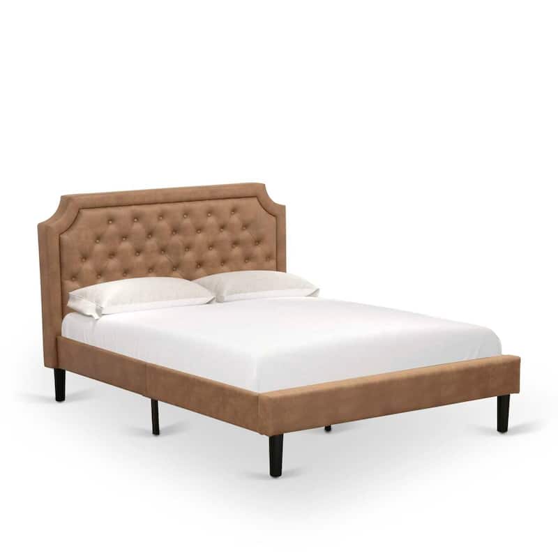 Queen Size Bed Frame - Modern Upholstered Headboard Footboard Wood Rails & Slats - Brown Black Finish