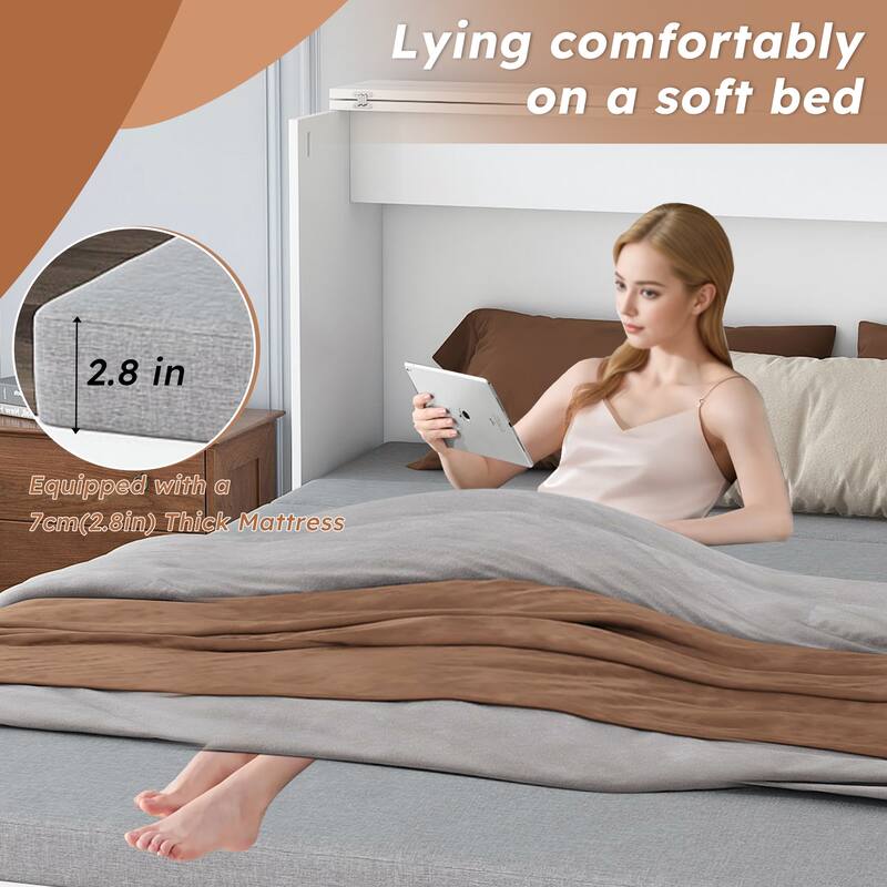 Full Size Foldable Murphy Bed Cabinet with Storage and Charging