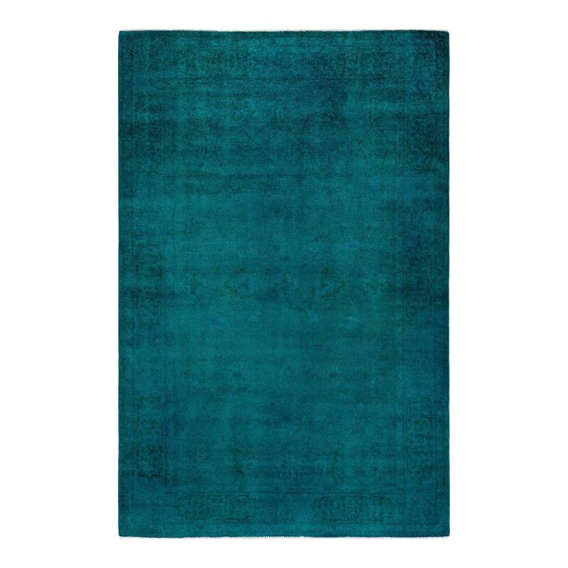 Overton Hand Knotted Wool Vintage Inspired Modern Contemporary Overdyed Green Area Rug - 6' 0" x 9' 4"