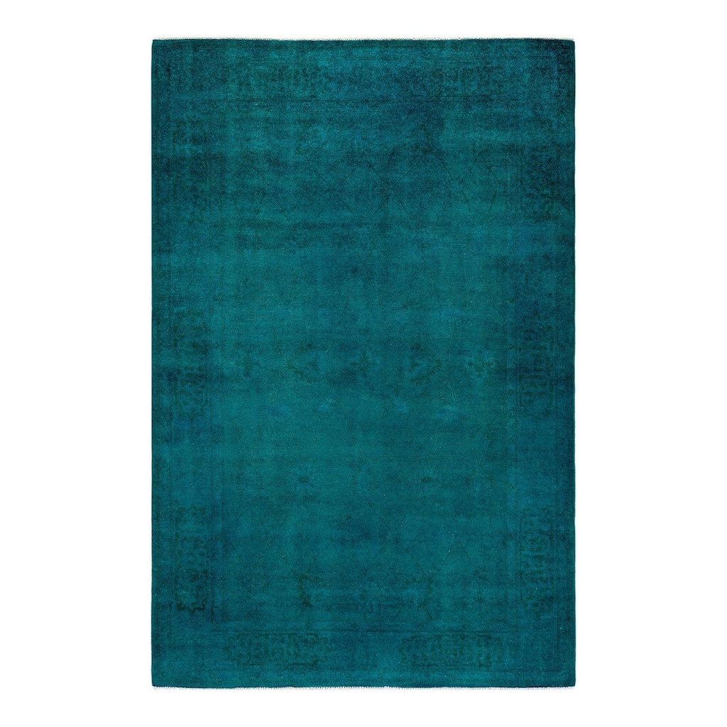 Overton Hand Knotted Wool Vintage Inspired Modern Contemporary Overdyed Green Area Rug - 6' 0" x 9' 4"