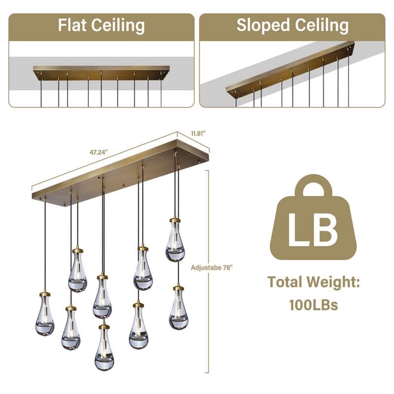 KAYLA Raindrop Chandelier, Modern Glass Pendant Light, Bulb Included