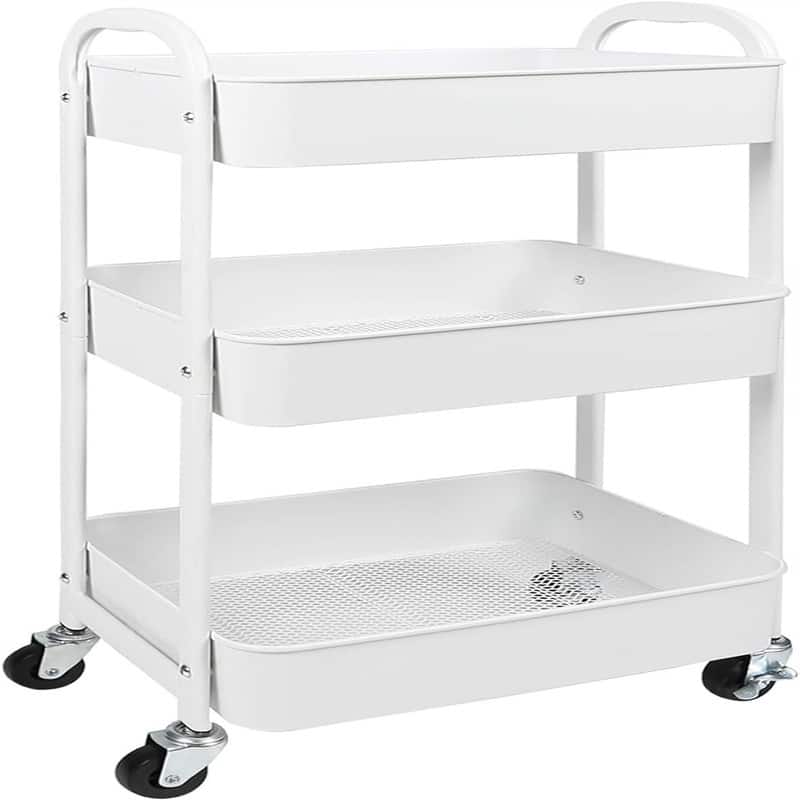 3-Tier Rolling Utility Cart - 11.25"D x 16.4"W x 31"H - White
