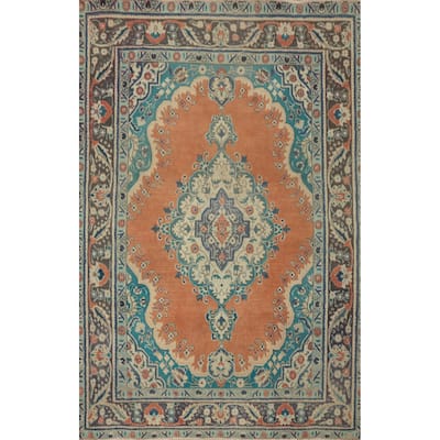 Hand Knotted Oriental 100% Wool Carpet Traditional Medallion Oranges & Rust Tabriz Area Rug - 6' 1'' X 4' 6''