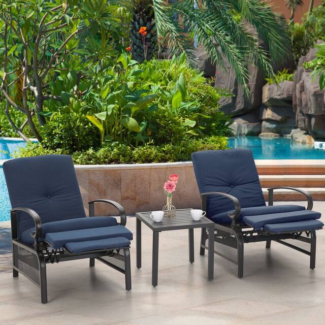 Outdoor Adjustable Cushioned Metal Patio Recliner Lounge Chair