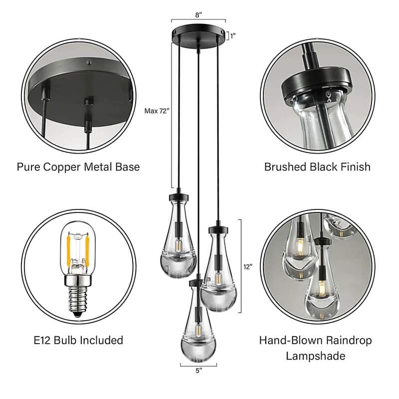 KAYLA Raindrop Chandelier, Modern Glass Pendant Light, Bulb Included