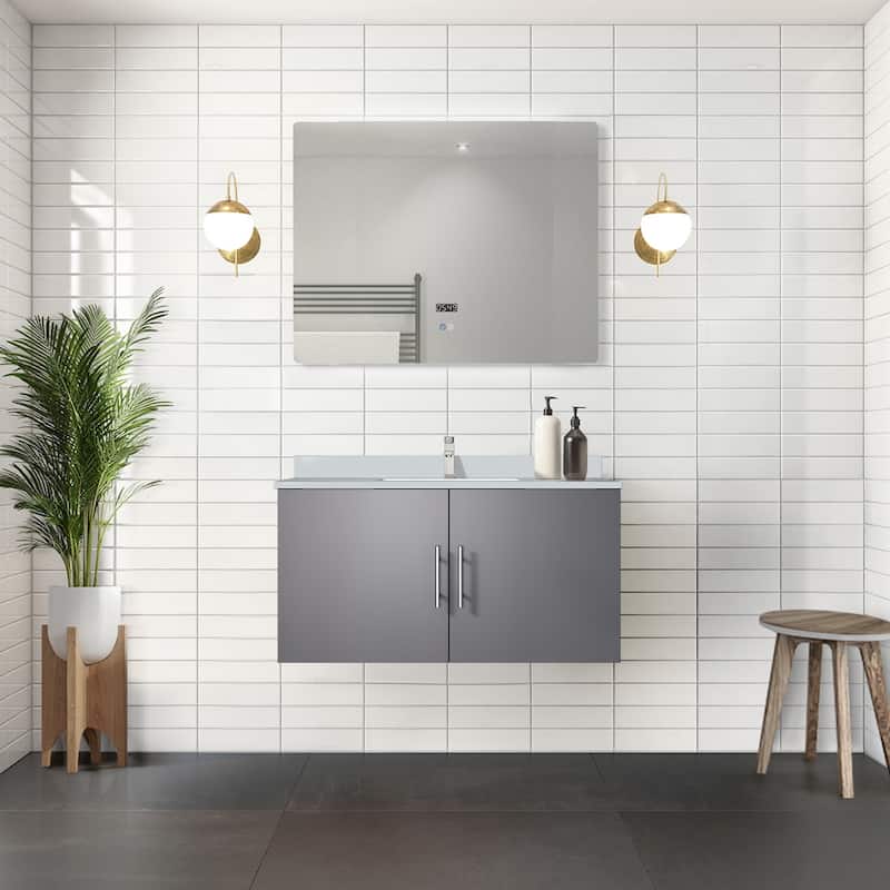 Geneva Bath Vanity with Cultured Marble Top, Sink, Faucet & Mirror - 36 Inch - Dark Grey