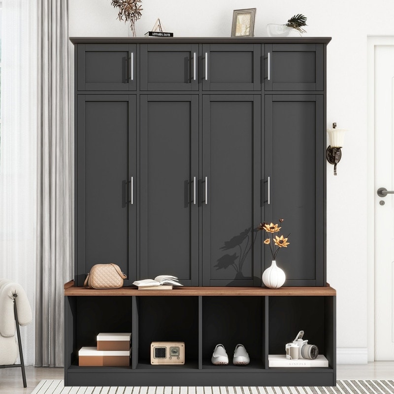 Black hall tree with shoe storage deals