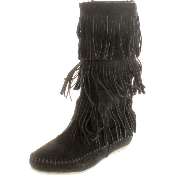 wide calf fringe moccasin boots