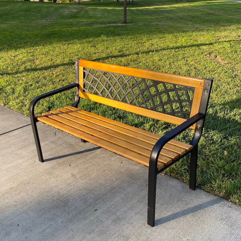 DAVEE FURNITURE Garden Bench of Iron and Hardwood Frame - 28.74" H x 46.46" W x 20.47" D