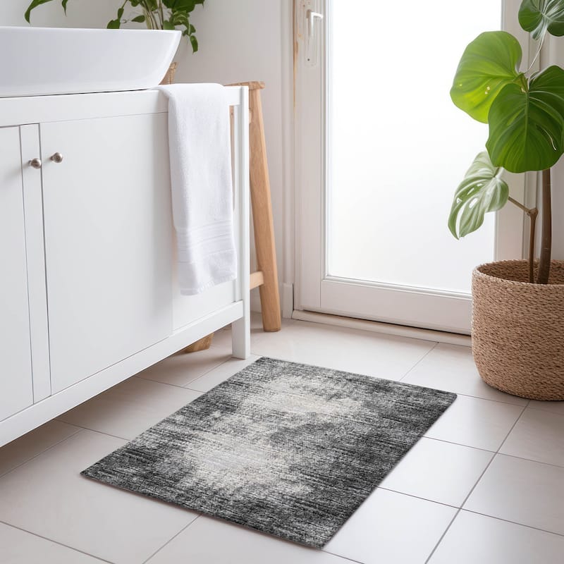 Premium Washable Super Soft Abstract Contemporary Mayfield Rug - Black - 1' 8" x 2' 6" - Rectangle